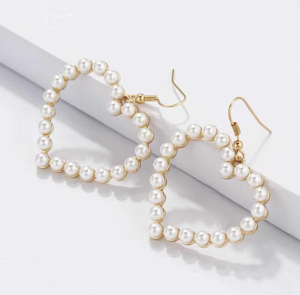 Valeria Heart-Shaped Pearl Gold Tone Statement Earrings